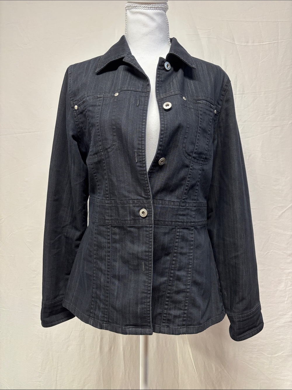 Mexx Women's Dark Denim Jacket in Black-Blue